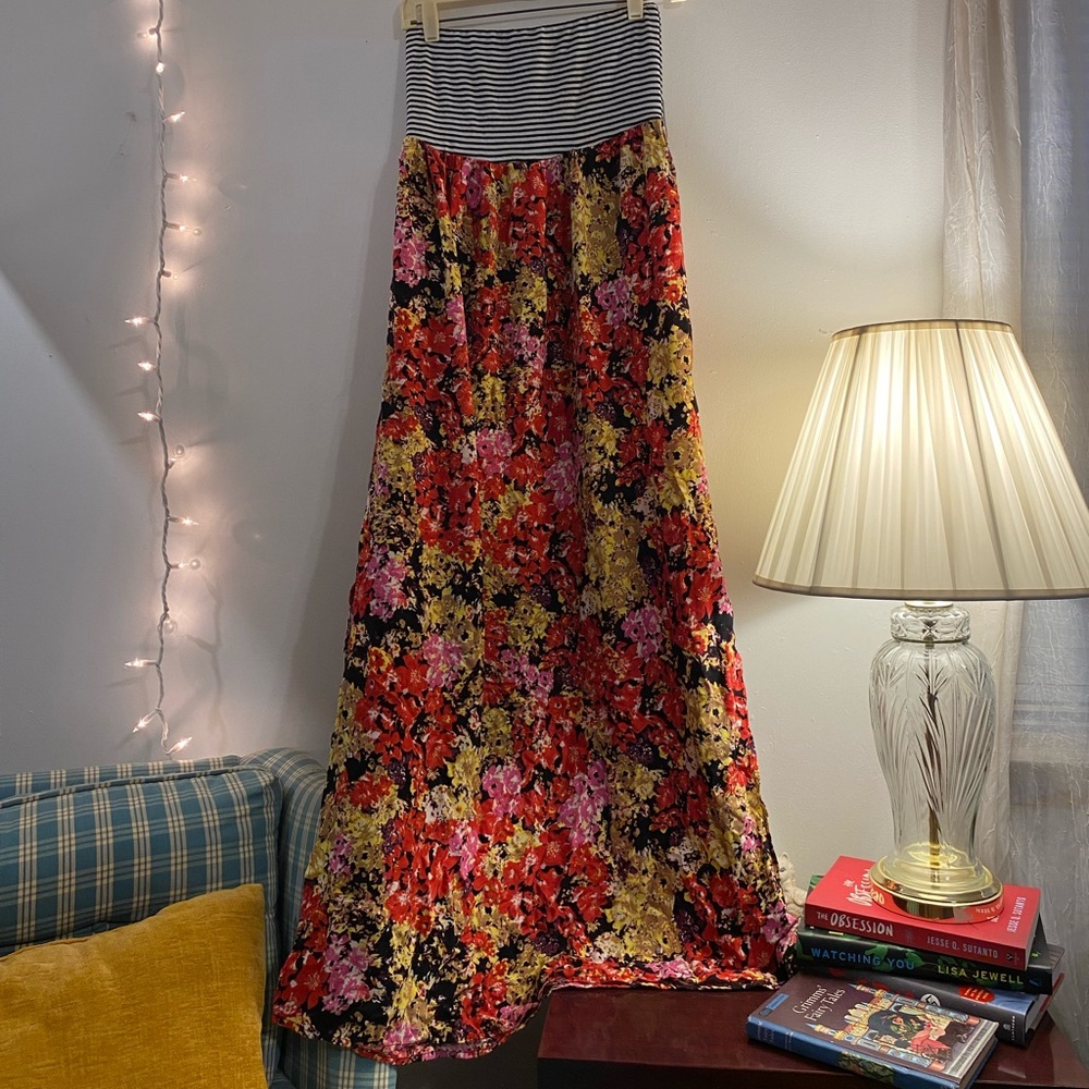 Two Patterned Strapless Maxi Dress